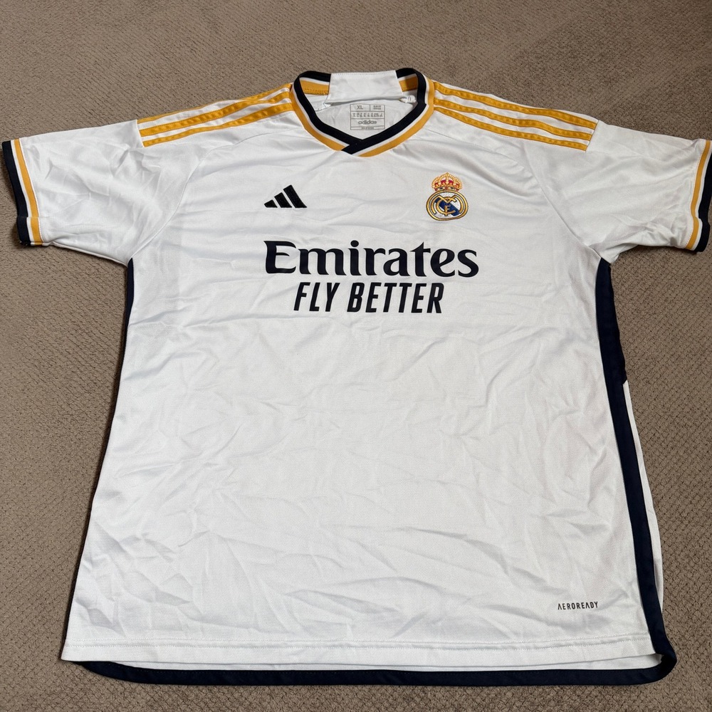 Adidas Real Madrid 2023-2024 Home Jersey HS5184 White Gold Mens XL Slim Fit